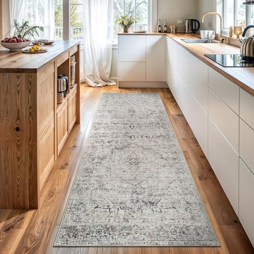 Bloom Rugs Caria Washable Non-Slip 10 ft Runner - Ivory/Gray/Caramel Traditional Runner for Entryway, Hallway, Bathroom, and Kitchen - Exact Size: 2'6" x 10' - color: Ivory / Gray / Caramel, size: 2'6" x 10' (Runner)