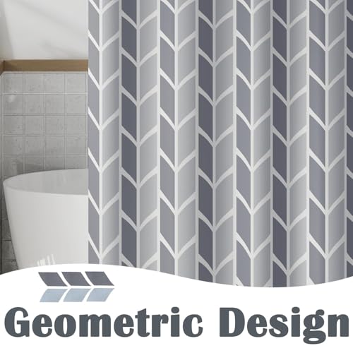 jinchan Grey and White Geometric Shower Curtain Chevron Arrow Farmhouse Shower Curtains for Bathroom Modern Waterproof Fabric with 12 Hooks 70x72 Inches - color: Arrow Grey, size: 70"W x 72"L (Pack of 1)