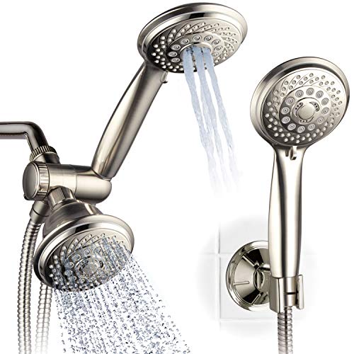 Hotel Spa AquaSpa 6-in-1 High-Pressure Shower Head/Hand Held Showerhead Combo with Two Overhead and Low-Reach Wall Brackets, 3-way Water Diverter & Stainless Steel Hose/Brushed Nickel Finish