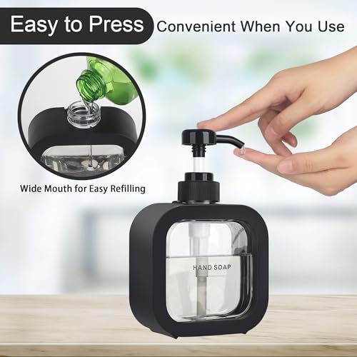 Hand & Dish Soap Dispenser - Modern Plastic Pump with Labels - Black - color: Black