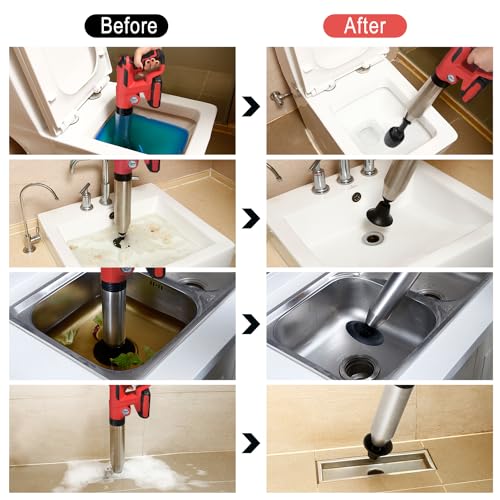 Electric Toilet Plunger，Drain Clog Remover Tools,High Pressure Air Toilet Plungers Heavy Duty Plunger For Toilet,Bathroom,Floor Drain,Sewer,Pipe，RED - color: 1 Battery RED