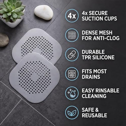 2 Pcs Shower Drain Hair Catcher Kitchen Silicone Sink Strainer Bathroom | Hair Drain Shower Catcher, Silicone Drain Protector Hair Stopper with Suction Cup for Shower Kitchen Bathroom Bathtub Sink - color: White&grey