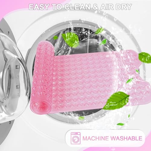 Bathtub and Shower Mats, 40x16 Inch Extra Large Non Slip Soft Bath Tub Mat with Suction Cups and Drain Holes for Bathroom Floor and Keep Tubs Clean, Machine Washable, Clear Pink - color: Clear Pink