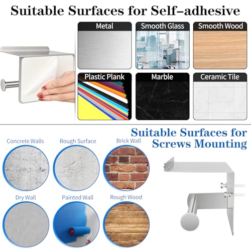 1pcs Brushed Nickel Toilet Paper Holder with Shelf | Screw or Self-Adhesive Toilet Paper Holder Wall Mount