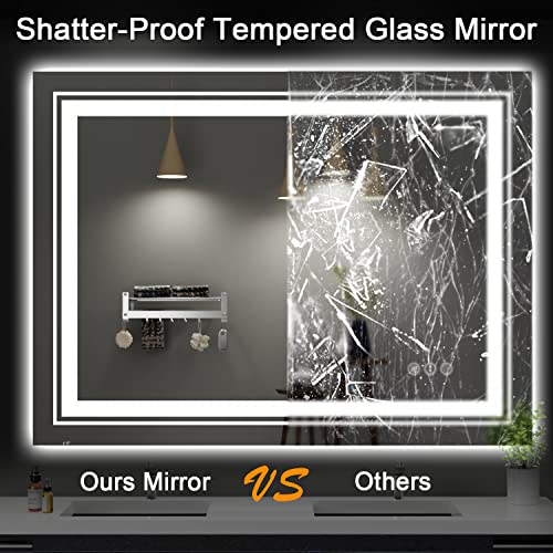 Snowdool 40 x 32 in LED Bathroom Mirror, Front and Backlit, Anti-Fog | Front and Backlit, Stepless Dimming, Anti-Fog, Memory Function - size: 40"L x 32"W