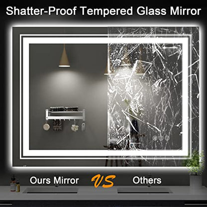 Snowdool 40 x 32 in LED Bathroom Mirror, Front and Backlit, Anti-Fog | Front and Backlit, Stepless Dimming, Anti-Fog, Memory Function - size: 40"L x 32"W
