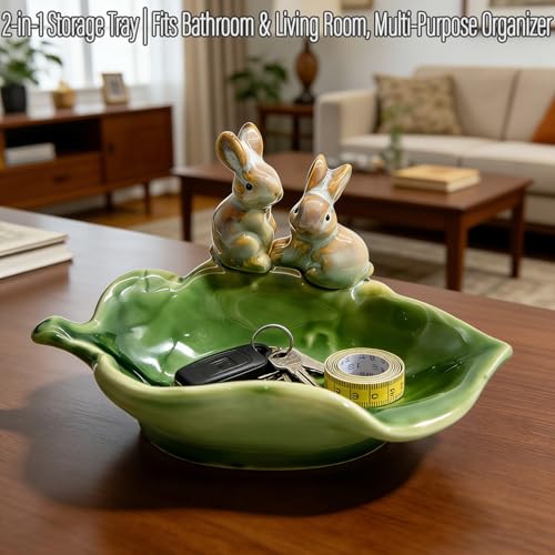 Ceramic Rabbit Soap Dish, Decorative Bunny Candy Dish | Cute Soap Dish, Tray for Bathroom Counter & Shower,Bathroom Accessories