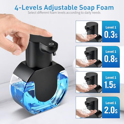 Automatic Foaming Soap Dispenser, 15oz/420ml Smart Hand Soap Dispensers, Touchless Wall Mount with 4-Level Adjustable, Rechargeable Foaming Hand Soap Dispenser for Bathroom Kitchen Office - Black-1 - color: Black-1