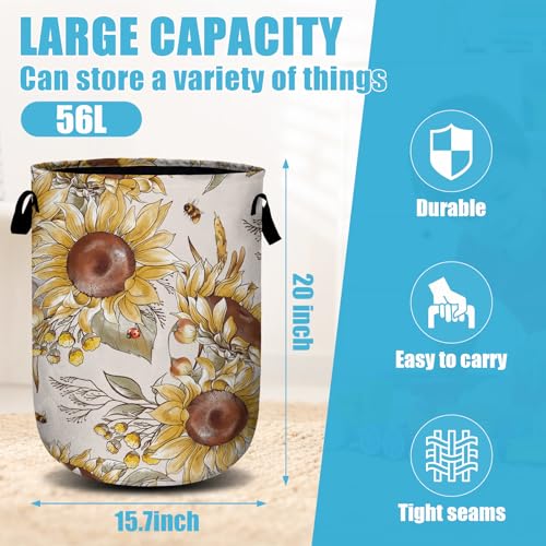 Fall Sunflowers Laundry Basket, Ladybird Honeybee Laundry Hamper Collapsible Oxford Cloth with Handle Clothes Storage Bin for Bathroom Laundry Room Bedroom 15.7 X 20 Inch - color: Fall Sunflowers Ladybird Honeybee