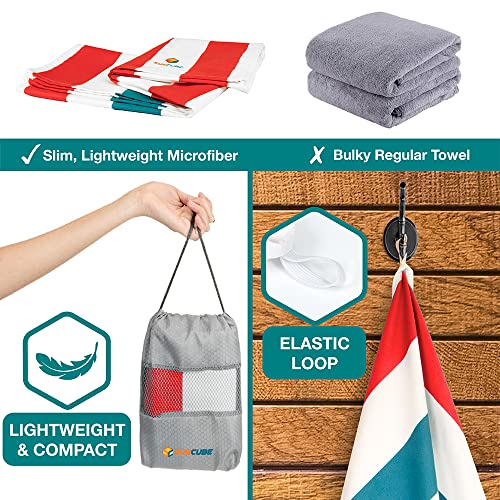 SUN CUBE Microfiber Beach Towel Quick Dry with Carry Bag, Red 78x35 Inch | Quick Dry and Free Microfiber Towel, Lightweight Packable Swim Towel for Beach, Pool, Camping, Cruise, Travel - color: Red, size: 78.00" x 35.00"