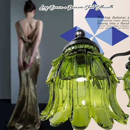 3-Light Bathroom Vanity Light Fixture Wall Mounted Mirror Front Lamp | with Water-Lily Shaped Green Crystal Glass Shade, Modern Black Antique Finish Lamp for Mirror Kitchen Living Room Hallway - size: 3-Light (Water-Lily Shaped)