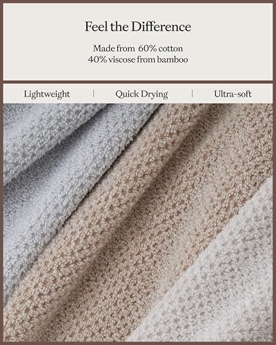 Cozy Earth Nantucket 60% Cotton 40% Viscose from Bamboo Bath Sheet | 600 GSM Plush and Fast-Drying with Rice Weave Pattern, 2 Pack 40" x 65" Luxury Bath Sheet, Light Grey - color: Heathered Light Grey, size: Bath Sheet