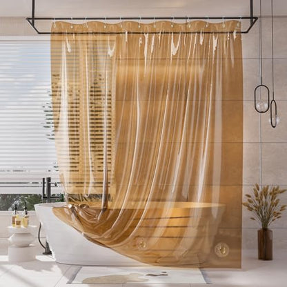 AmazerBath Shower Curtain Liner, EVA Clear Orange-Brown Heavy Duty Shower Curtain and Liner 2-in-1, 72x72 Luxury Plastic Weighted Bathroom Shower Liner, 12 Rustproof Grommets & 3 Heavyweight Stones - color: Rainbow Sunset, size: 72"W x 72"L (Pack of 1)