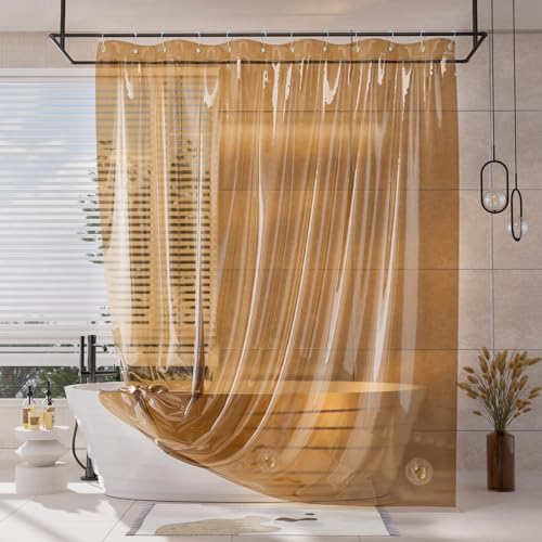 AmazerBath Shower Curtain Liner, EVA Clear Orange-Brown Heavy Duty Shower Curtain and Liner 2-in-1, 72x72 Luxury Plastic Weighted Bathroom Shower Liner, 12 Rustproof Grommets & 3 Heavyweight Stones - color: Rainbow Sunset, size: 72"W x 72"L (Pack of 1)