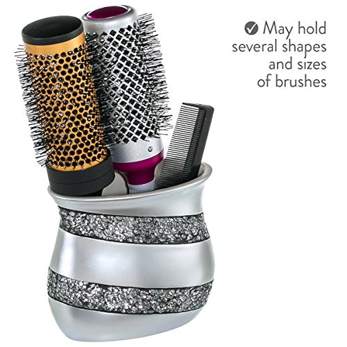 Creative Scents Mosaic Glass 4 Pc. Silver Resin Bathroom Accessories Set | Includes Soap Dispenser, Toothbrush Holder, Tumbler Cup & Soap Dish