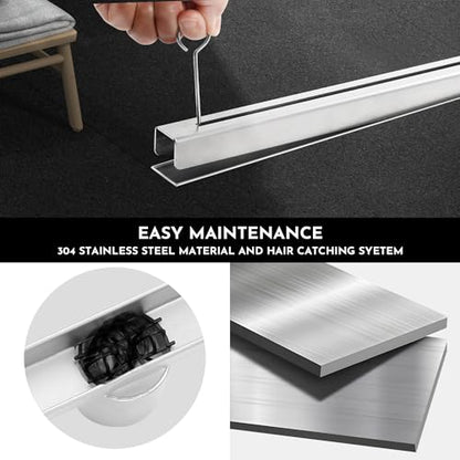 24 Inch Ultra Narrow Linear Shower Drain, Brushed Nickel Extra Slim Shower Drain, 304 Stainless Steel, Easy to Install and Clean for Bathrooms (Drain Base Not Included), LSDE8-31A-24S - color: Brushed Nickel, size: 24 Inch