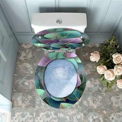 Round Resin Toilet Seat, Quietly Close Quick Release Hinges Cover | Toilet Lid Cover Easy to Clean and Install, Sophisticated Leaf Shaped Mosaic Soft Ambient Lighting Heavy Duty Toilet Seat - color: pattern7, size: O-shape