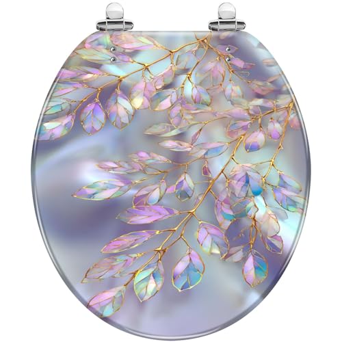 Round Resin Toilet Seat, Quietly Close Quick Release Hinges Cover | Toilet Lid Cover Easy to Clean and Install, Opulent Iridescent Leaf Silky Glow Finish Heavy Duty Toilet Seat - color: pattern3, size: O-shape
