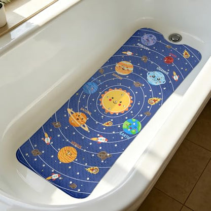 Space Bathtub Mat Non Slip with Drain Holes and Suction Cups Bath Mat 40x16 Inch Tub Mats Shower Mats for Kids - color: Space