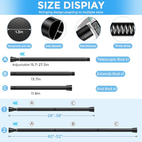 Tension Curtain Rod Black Tension Rod 2pcs Spring Curtain Rod Non Slip Tension Rods For Windows 28 to 48 Inch No Drilling Adjustable Tension Rods of Curtain Window Closet Kitchen Wardrobe - color: Black, size: 28-48 inch 2pcs