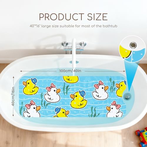 Baby Bath Mat for Tub, Non Slip Kids Bath Shower Mat, Duck | 40 X 16 Inch Large Bathtub Mat with Drain Holes and Suction Cups for Toddlers · Machine Washable and Waterproof - color: Duck