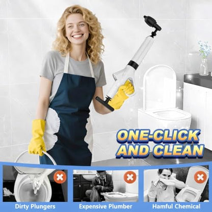 High Pressure Toilet Plunger, Heavy Duty Plunger for Bathroom White | High Pressure Air Drain Blaster Toilet Plunger with Real-Time Pressure Gauge, Heavy Duty Toilet Unclogger for Bathroom Clogs - color: White