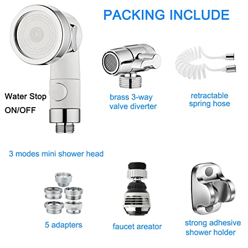 Sink Faucet Hose Shower Sprayer Attachment for Hair Washing&Pet Shower,Water Saving Aerator with 3-Way Diverter Valve for Bathroom Bathtub, Kitchen Faucet, Utility Laundry Tub(White) - color: White with 79" Hose