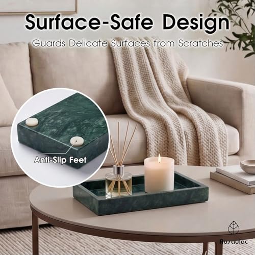 Natural Marble Tray Heavyweight Stone Vanity Tray for Bathroom Countertop, Coffee Table & Dresser - Handcrafted Rectangular Organizer (Green, 9.84" x 4.72" x 1.18") - color: Green