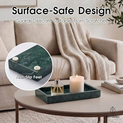 Natural Marble Tray Heavyweight Stone Vanity Tray for Bathroom Countertop, Coffee Table & Dresser - Handcrafted Rectangular Organizer (Green, 9.84" x 4.72" x 1.18") - color: Green