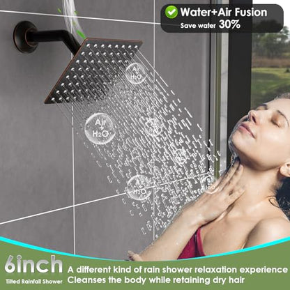 Enga Dual Shower Head Shower System with Body Jets, 12" Ceiling Mounted Rain Shower Head & 6" Wall Mounted Head Full Body Rainfall Shower Faucet with Valve Kit, Oil Rubbed Bronze - color: Oil Rubbed Bronze, style: Ceiling-12"+6"+Jets