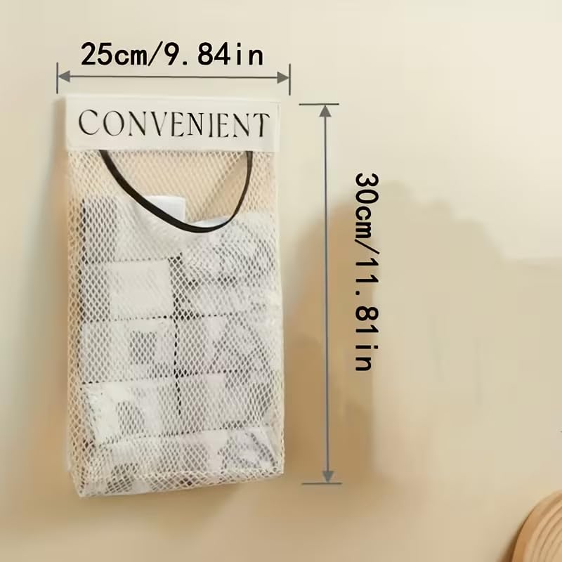 1 Pack Mesh Storage Bag Wall Mounted Hanging Organizer, Breathable Kitchen Garbage Bag Holder for Bathroom Cabinet Door Household Storage