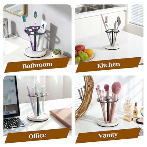 Luxspire Toothbrush Holder Stand 5 Slots, Matte Black | Stainless Steel Tooth Brush Holder with Diatomaceous Earth Base, Toothbrush Holders for Bathrooms - color: Matte Black+white