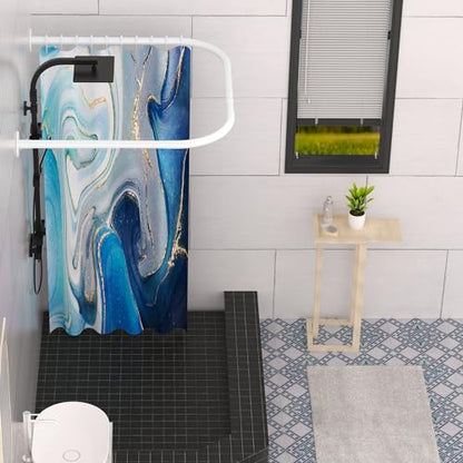 U Shower Curtain Rod Adjustable Stainless Steel U Shaped Rack Drill Free Install for Bathroom, Bathtub, Clothing Store (U Shaped White, Length on both sides:31.5"-47",Middle width:34.7"-43")