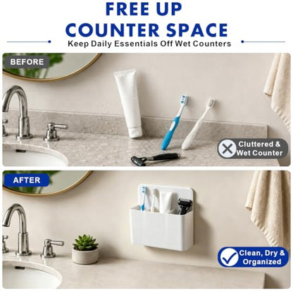 AgePlace 2 Pack Magnetic Toothbrush Holder for Cruise Ship Cabins,Wall Mounted Toothbrush Organizer with 3 Removable Dividers, Travel Must Haves, Cruise Essentials 2026 for Alaska & Caribbean Cruises - color: White
