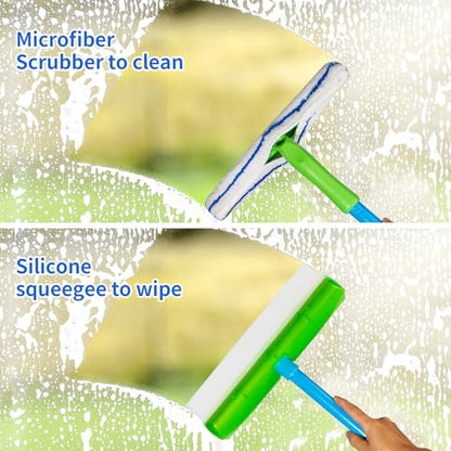 Forgrace Flexible Silicone Squeegee & Microfiber Scrubber with Long Handle | Professional Car Windshield Squeegee Set , Window Cleaning Kit for for Car, Home Glass Shower Mirror, Door