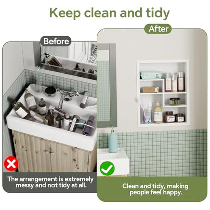 14x18 Medicine Cabinet Recessed Stainless Steel, with 4 Compartments Medicine Cabinet Organizer, Stainless Steel Wall Niche, Bathroom Wall Cabinet, Recessed Bathroom Cabinet, White - color: White, size: New Design 2-Tier