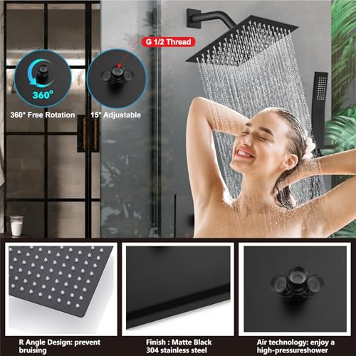 Midanya Shower System with Tub Spout,Bathtub Shower Faucet Set with Square Rainfall Head and Handheld Sprayer Wall Mount Tub Faucet Set with Valve and Trim Kit,8 Inch Matte Black - color: Matte Black, size: 8 Inch