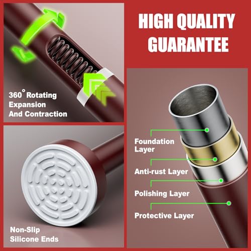 Ausemku Shower Curtain Rod - 32-104 Inch Rustproof Tension Rod, Non-Slip Spring Design, No Drilling Adjustable Curtain Rod for Bathroom, Kitchen, and Closet（Brown） - color: Brown, size: 32-104 IN