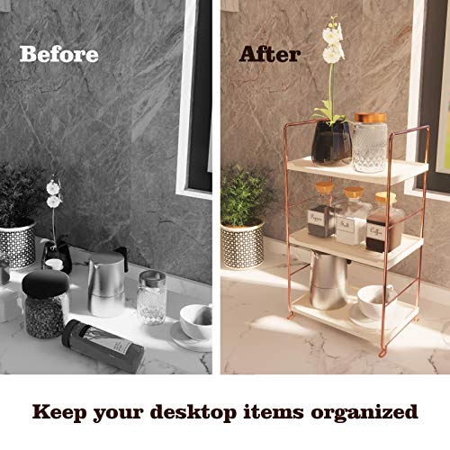 Plastic/Metal Freestanding Stackable Organizer Shelf,Bathroom Countertop Storage Shelf Cosmetic Organizer Holder Kitchen Spice Rack,3-Tier Standing Rack (Rose Gold) - color: Rose Gold