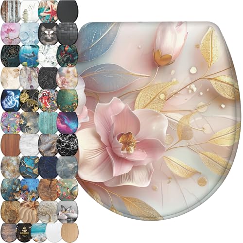 Sanilo Wooden Toilet Seat with Quick Release & Soft Close [ROUND] - Decorative & Slow Close Molded Wood Seat - With One Click for Easy Installation & Cleaning - With Adjustable Fit (Florentia) - color: Florentia