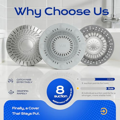 VLM 2 Pack Shower Hair Drain Catcher, Collapsible Silicone Hair Catcher Shower Drain with 8 Suction Cups - Drain Hair Catcher for Bathtub, Shower, Laundry, Sink,with Large Size - color: Grey Collapsible Style