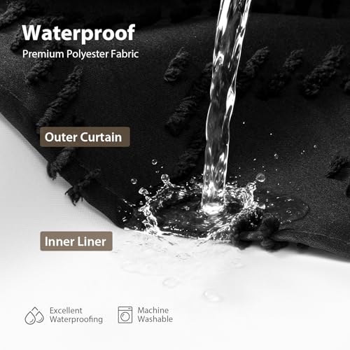Black Hook Free Chevron Shower Curtain & Fabric Liner,72x75 | Less Time to install, 3 in 1 Fabric Shower Curtain and Liner Set with Magnets, Mesh Top Window, Shower Curtains for Bathroom - color: A Black, size: 72"W x 75"L (Pack of 1)