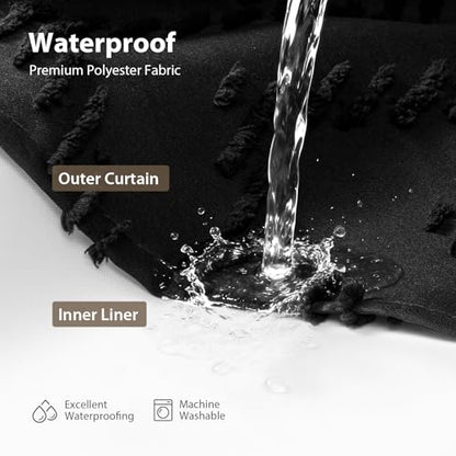 Black Hook Free Chevron Shower Curtain & Fabric Liner,72x75 | Less Time to install, 3 in 1 Fabric Shower Curtain and Liner Set with Magnets, Mesh Top Window, Shower Curtains for Bathroom - color: A Black, size: 72"W x 75"L (Pack of 1)