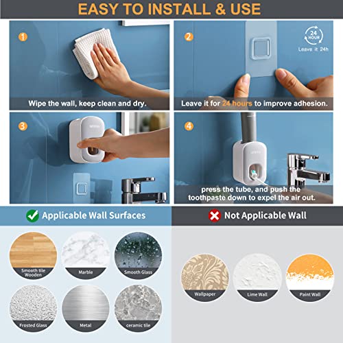 MOPMS Automatic Toothpaste Dispenser Wall Mounted for Kids and Adult 1Pcs | Automatic Toothpaste Squeezer Holder for Bathrooms - color: Gray