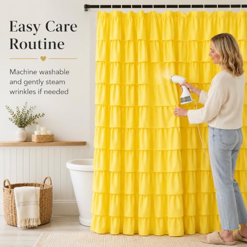 Yellow Shower Curtain for Bathroom, 72 x 84, Soft Ruffled Edge Detailing | Cascading Waterfall Ruffle Design, 72x84 inch, 7ft, 12 Hook Included, Machine Washable, Elegant Understated Farmhouse Style - color: Yellow, size: 72"W x 84"L (Pack of 1)