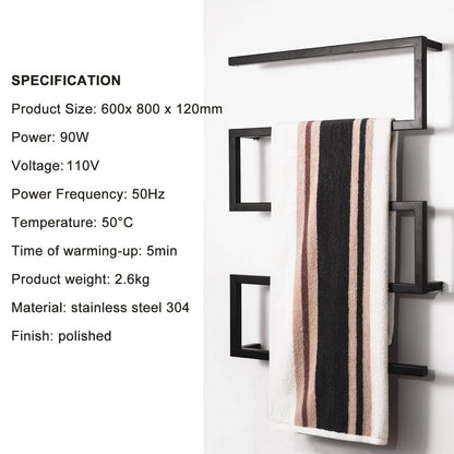 5-Bar Electric Towel Warmer Rack, Wall Mounted Towel Warmer Rack Stainless Steel Heated Towel Rack for Bedrooms, Bathrooms, Laundry Rooms, Hotels, Spas, Saunas(Black)