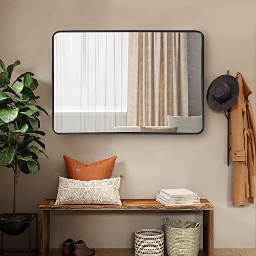 ZenStyle Black Metal Framed Rectangular Wall Mirror 24" x 36" Bathroom Mirror with Peaked Trim for Entryways, Living Rooms, Bathrooms - size: 36"L x 24"W