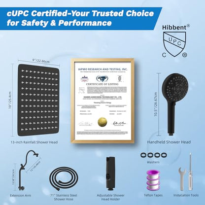 Hibbent High Pressue All Metal 10" Rainfall Shower Head, Handheld 10-Spray | cUPC Certified Oil-Rubbed Bronze Dual Showerhead Combo, 4-way Diverter with Pause Mode, Extension Arm, 71'' Hose & Holder - color: Oil Rubbed Bronze, style: Square 10"