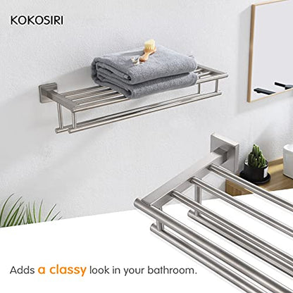 KOKOSIRI 20 Inch Towel Rail Towel Shelf with Double Towel Bars Bathroom Towel Rack Towel Holder Wall Mounted SUS 304 Stainless Steel, Brushed Nickel, B6005BR-L20 - color: Brushed Steel, size: 20 Inch