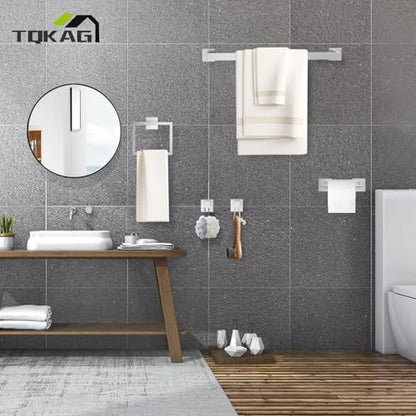 TQKAG Brushed Nickel Bathroom Hardware Accessories Set 5 Pieces, Double Post Pivoting Toilet Paper Holder Set Stainless Steel Square Bathroom Towel Bar Holder Set Wall Mounted - color: Brushed Nickel, size: 5-Pieces Set